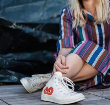 stripes and white sneakers